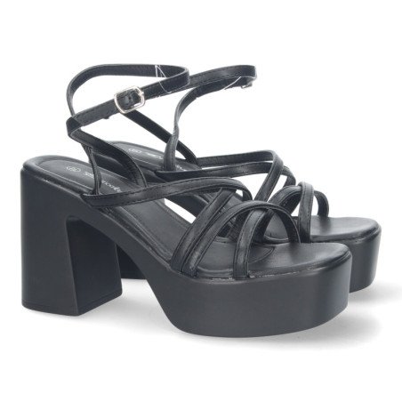 Sandalias de tacón y plataforma de vestir para mujer color negro 045