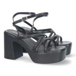 Sandalias de tacón y plataforma de vestir para mujer color negro 045
