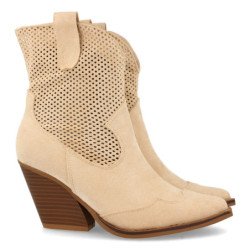 Botines cowboy calados mujer color beige