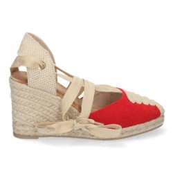 Sandalias de cuña media en yute cierre lazos mujer amarillo