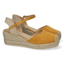 Sandalia de cuña baja en yute mujer color amarillo textura