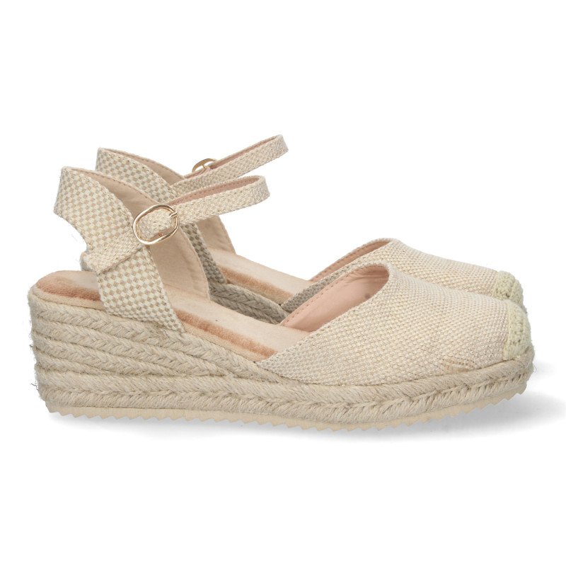 Sandalia de cuña baja en yute mujer color amarillo textura