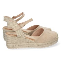 Sandalia de cuña baja en yute mujer color amarillo textura