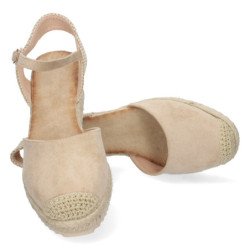 Sandalia de cuña baja en yute mujer color amarillo textura