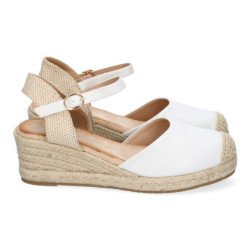 Sandalia de cuña baja en yute mujer color amarillo textura
