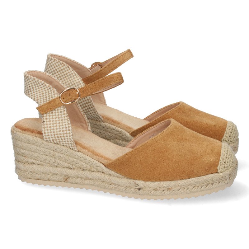 Sandalia de cuña baja en yute mujer color amarillo textura