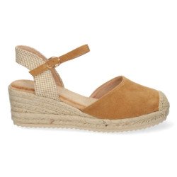 Sandalia de cuña baja en yute mujer color amarillo textura