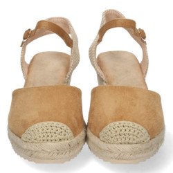 Sandalia de cuña baja en yute mujer color amarillo textura