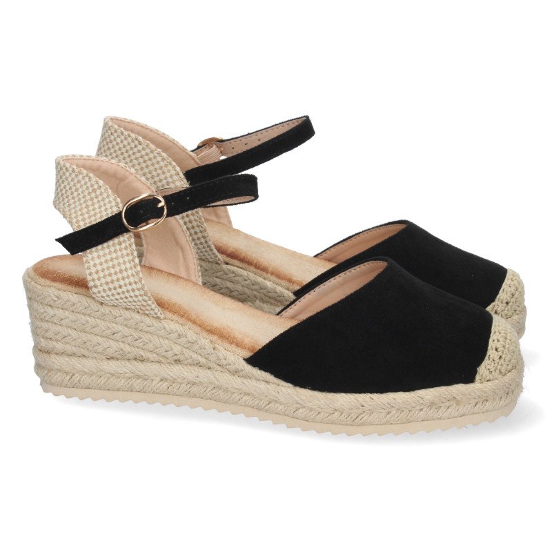 Sandalia de cuña baja en yute mujer color amarillo textura