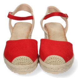 Sandalia de cuña baja en yute mujer color amarillo textura
