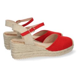 Sandalia de cuña baja en yute mujer color amarillo textura