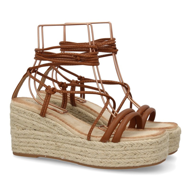 Sandalias de plataforma en yute tiras para mujer JNS336