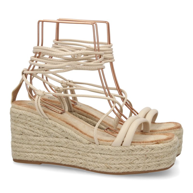 Sandalias de plataforma en yute tiras para mujer JNS336