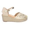 Alpargatas de cuña en yute pala floral bordada mujer beige 5U1