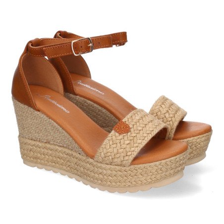 Sandalias de cuña y plataforma en yute hebilla para mujer color beige F230-17