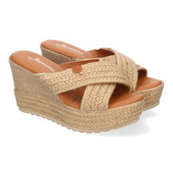 Sandalias de cuña y plataforma en yute para mujer color beige F230-19
