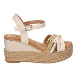 Sandalias de cuña y plataforma en yute hebilla para mujer color beige F260-14