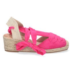 Sandalias de cuña cómoda en yute para mujer color fucsia FZ22-26