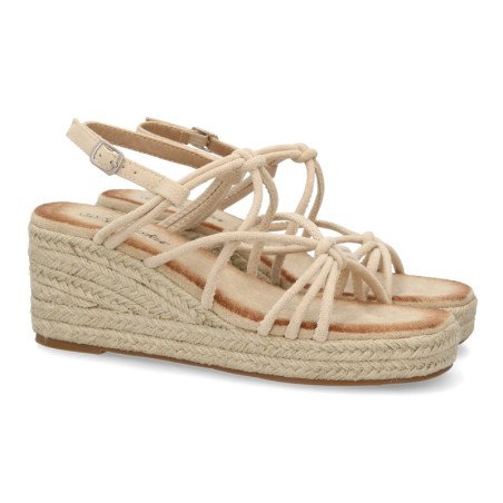 Sandalias de cuña en yute tiras color beige JNS333