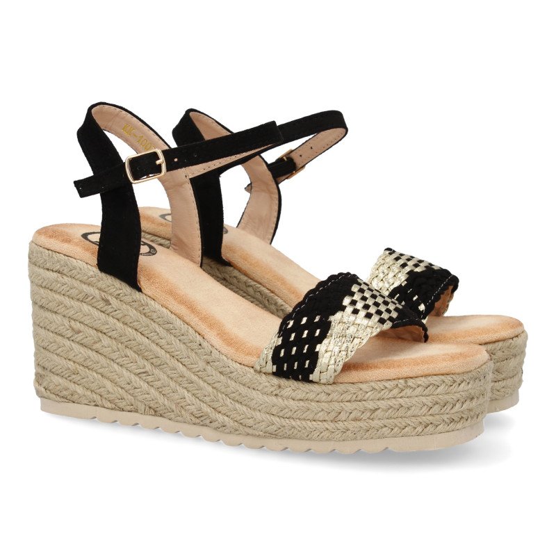 Sandalias de cuña en yute hebilla para mujer color beige KK-1007