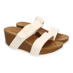 Sandalias de cuña bio con pala fina mujer color beige M-08