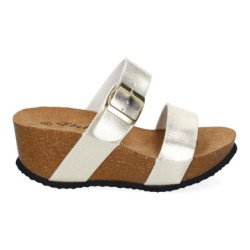 Sandalias de cuña bio con pala fina mujer color beige M-08