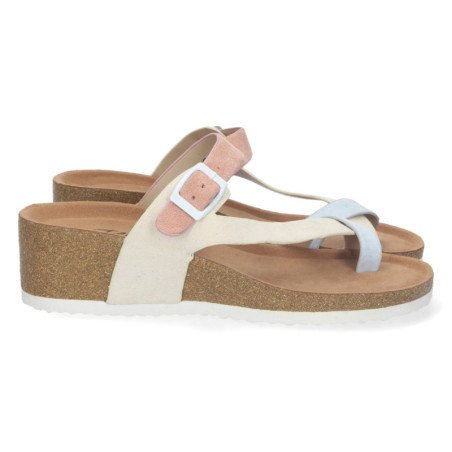 Sandalias tipo esclavas de cuña bio para mujer color beige M-227C