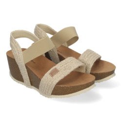 Sandalias de cuña media bio comoda para mujer tiras rafia mujer color beige M-256