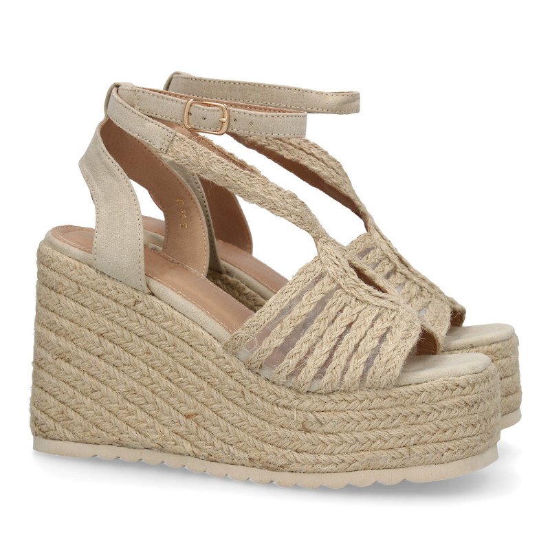 Sandalias de cuña en yute para mujer color beige MT-81
