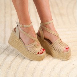 Sandalias de cuña en yute para mujer color beige MT-81