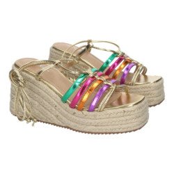 Sandalias de cuña cómoda para mujer multicolor con tiras TF1009