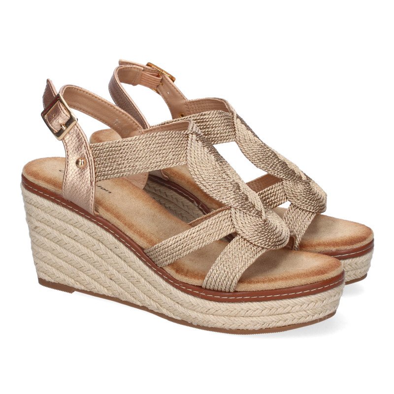 Sandalias de cuña media en yute para mujer color champan TF5326 Sandalias de cuña media en yute para mujer color champan TF5326