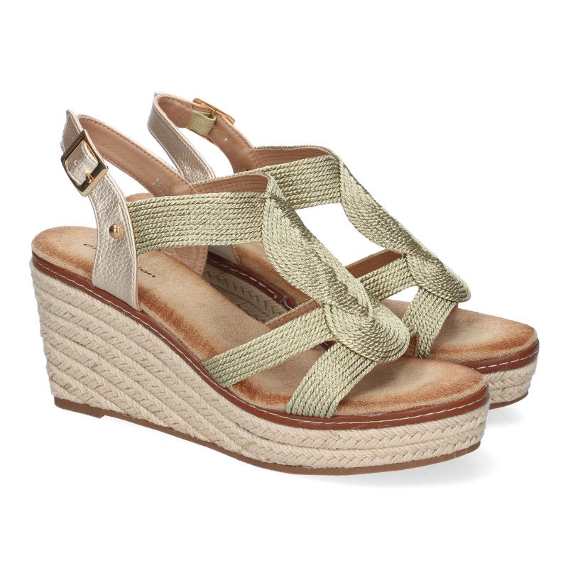 Sandalias de cuña media en yute para mujer color champan TF5326 Sandalias de cuña media en yute para mujer color champan TF5326