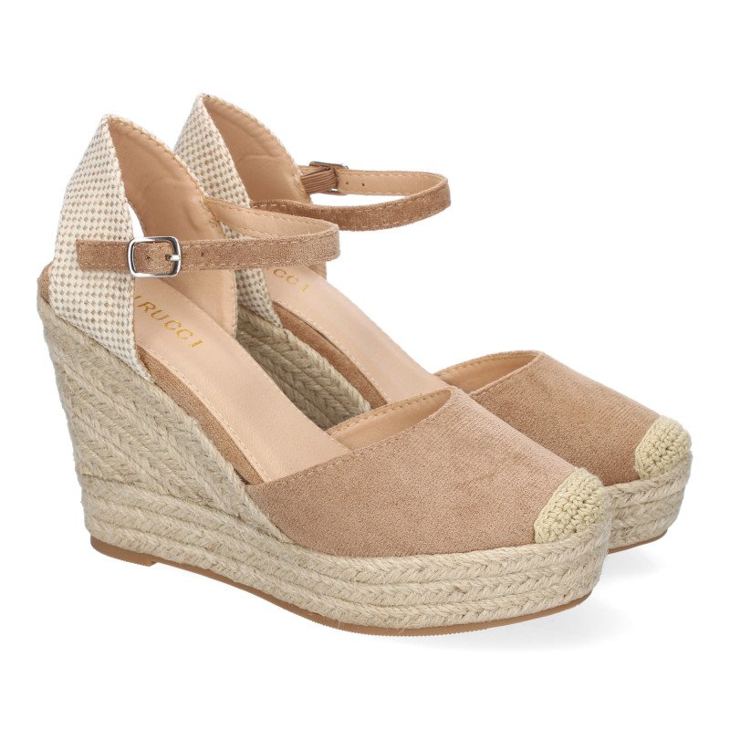 Sandalias de cuña cómoda en yute para mujer color beige VR5-1515