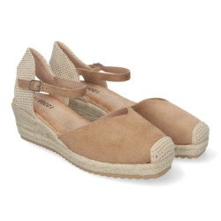 Sandalias de cuña baja en yute cierre hebilla para mujer color cuero VRA-693