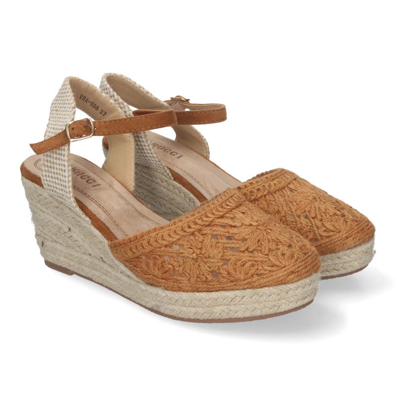 Alpargata de cuña media forrada de yute para mujer beige VRA-898