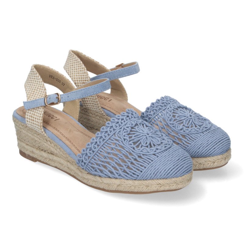 Sandalias de cuña media en yute para mujer pala crochet color beige VRA-900