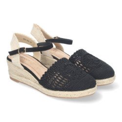 Sandalias de cuña media en yute para mujer pala crochet color beige VRA-900