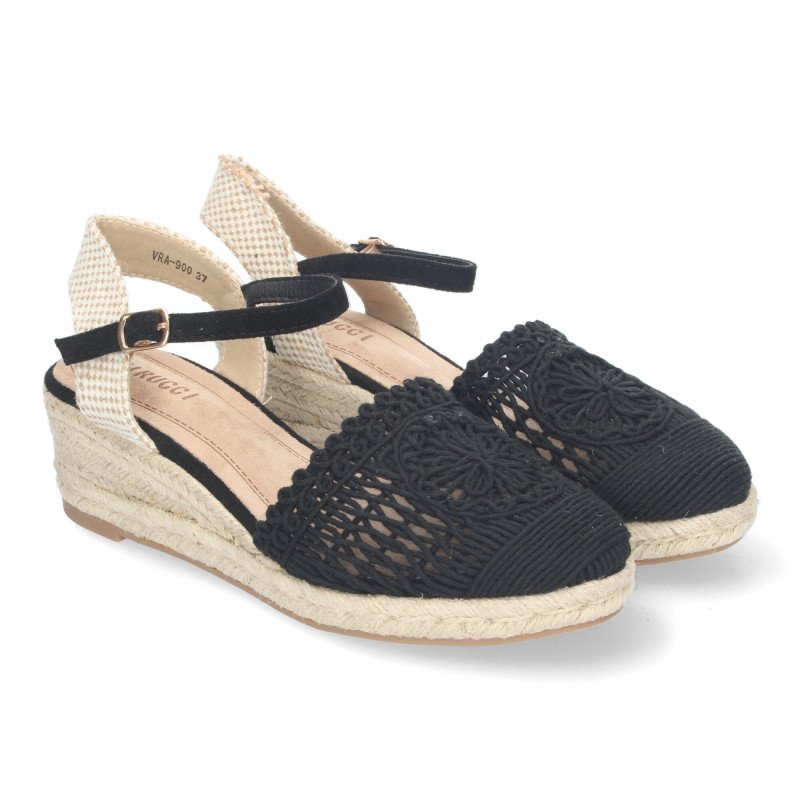 Sandalias de cuña media en yute para mujer pala crochet color beige VRA-900