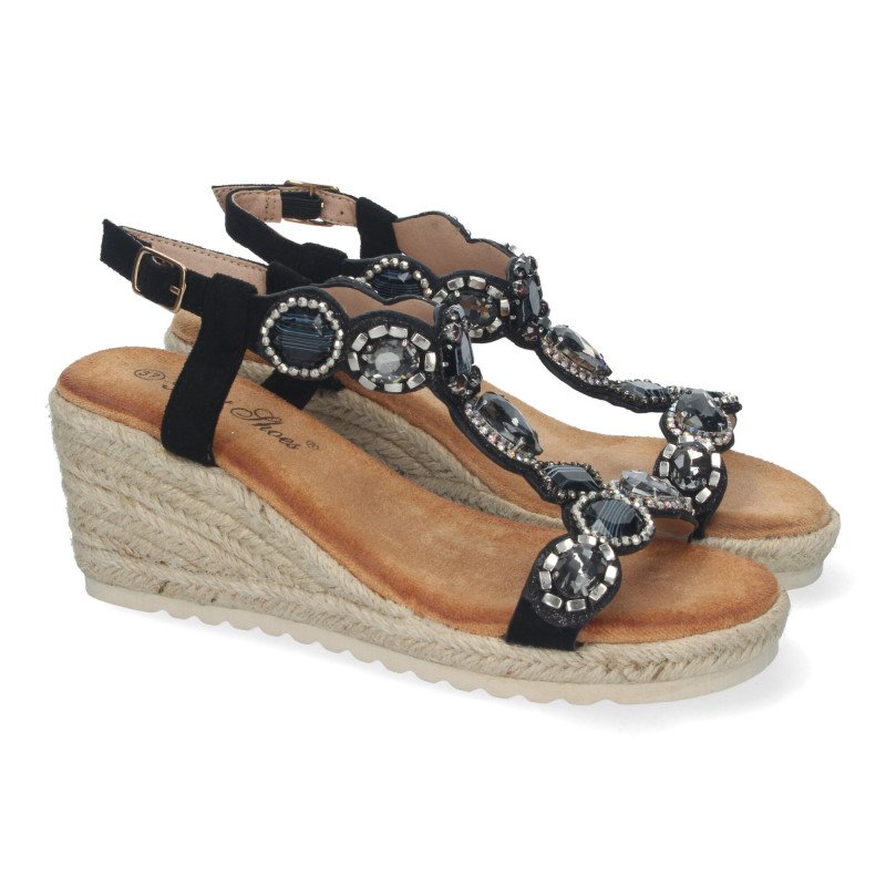 Sandalias de cuña con yute cómodas adornos mujer camel WH-5Q13