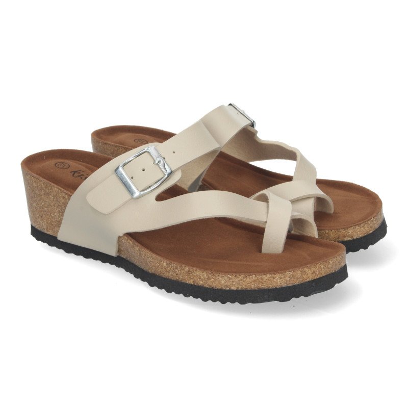 Sandalias de cuña bio estilo esclava para mujer color beige YF-87