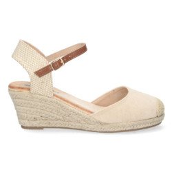 Sandalias de cuña media en yute mujer color beige