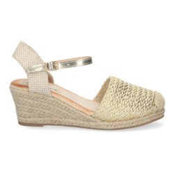 Alpargatas de cuña media de yute textura mujer beige