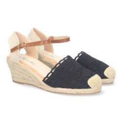 Alpargata de cuña media de yute cómoda pala crochet beige YJ761