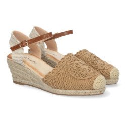 Sandalias de cuña media en yute crochet mujer color beige YJ763
