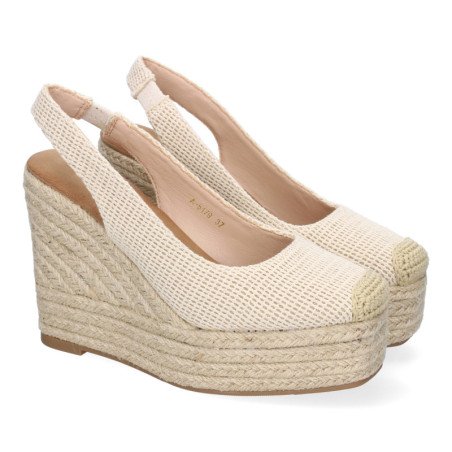 Sandalias de cuña en yute hebilla para mujer color beige A-5179