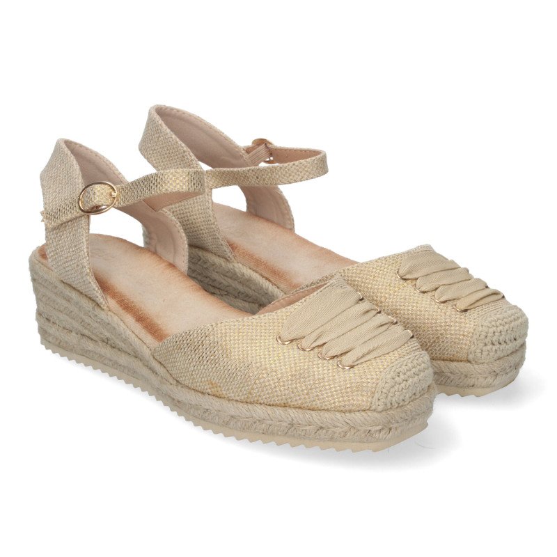 Sandalias de cuña media en yute para mujer color apricot CF-2363