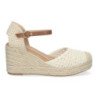 Alpargatas de cuña media en yute pala trenzada mujer beige CF-3035