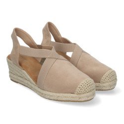 Sandalias de cuña baja en yute cómodas para mujer color beige CF-3045