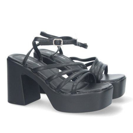 Sandalias de tacón y plataforma de vestir para mujer color negro 043